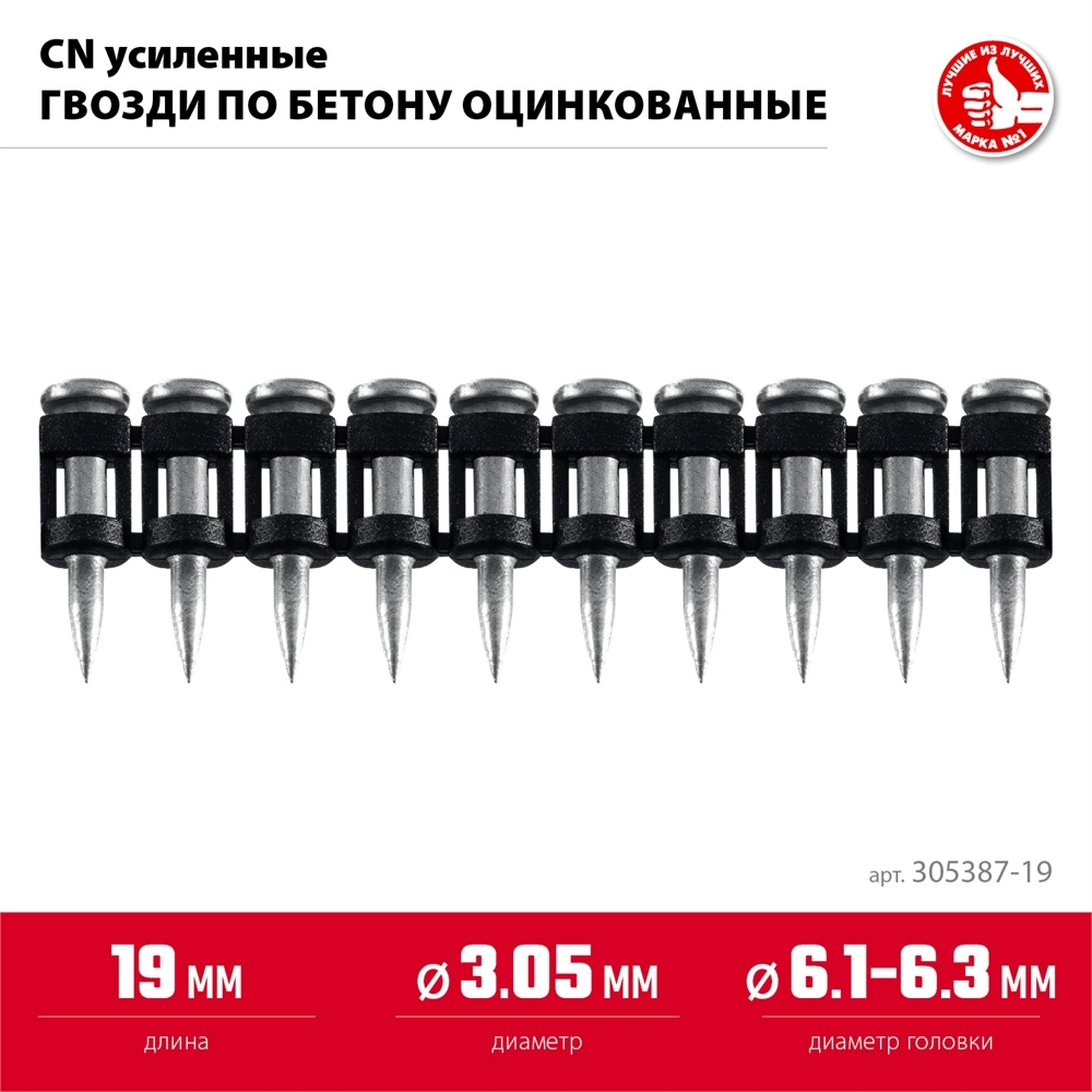ЗУБР CN усиленные 19 х 3.05 мм, гвозди по бетону оцинкованные, 1000 шт (305387-19) zb  305387-19