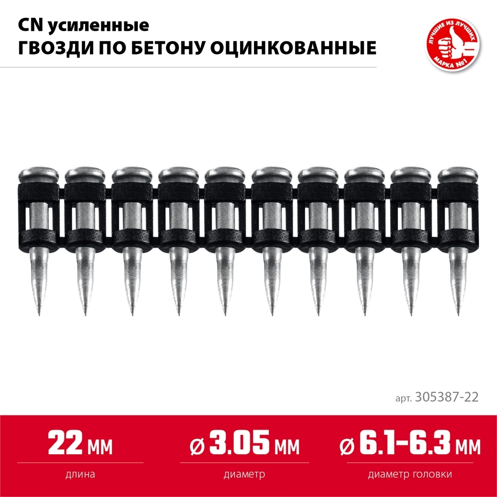 ЗУБР CN усиленные 22 х 3.05 мм, гвозди по бетону оцинкованные, 1000 шт (305387-22) zb  305387-22
