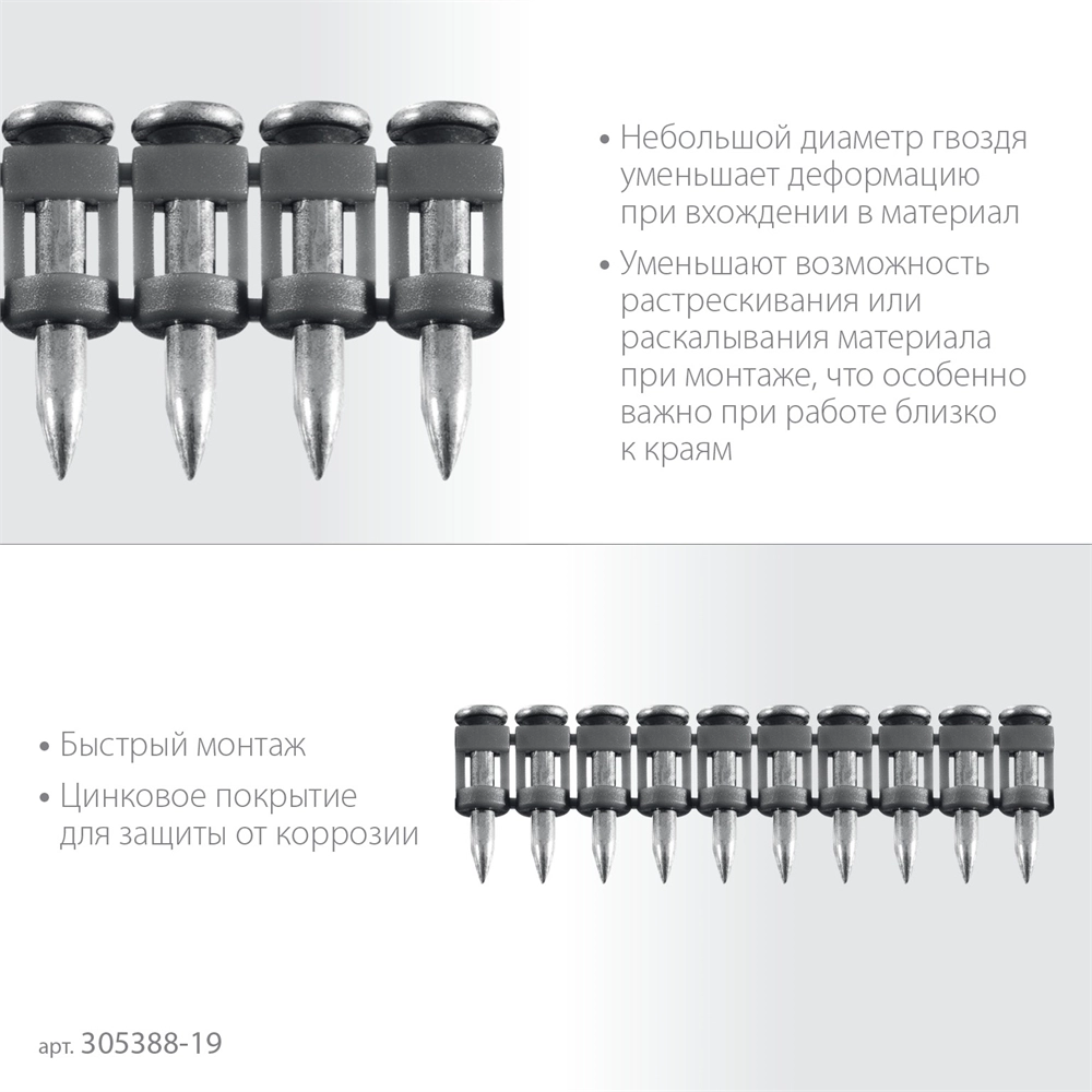ЗУБР CN 19 х 2.7 мм, гвозди по бетону оцинкованные, 1000 шт (305388-19) zb  305388-19