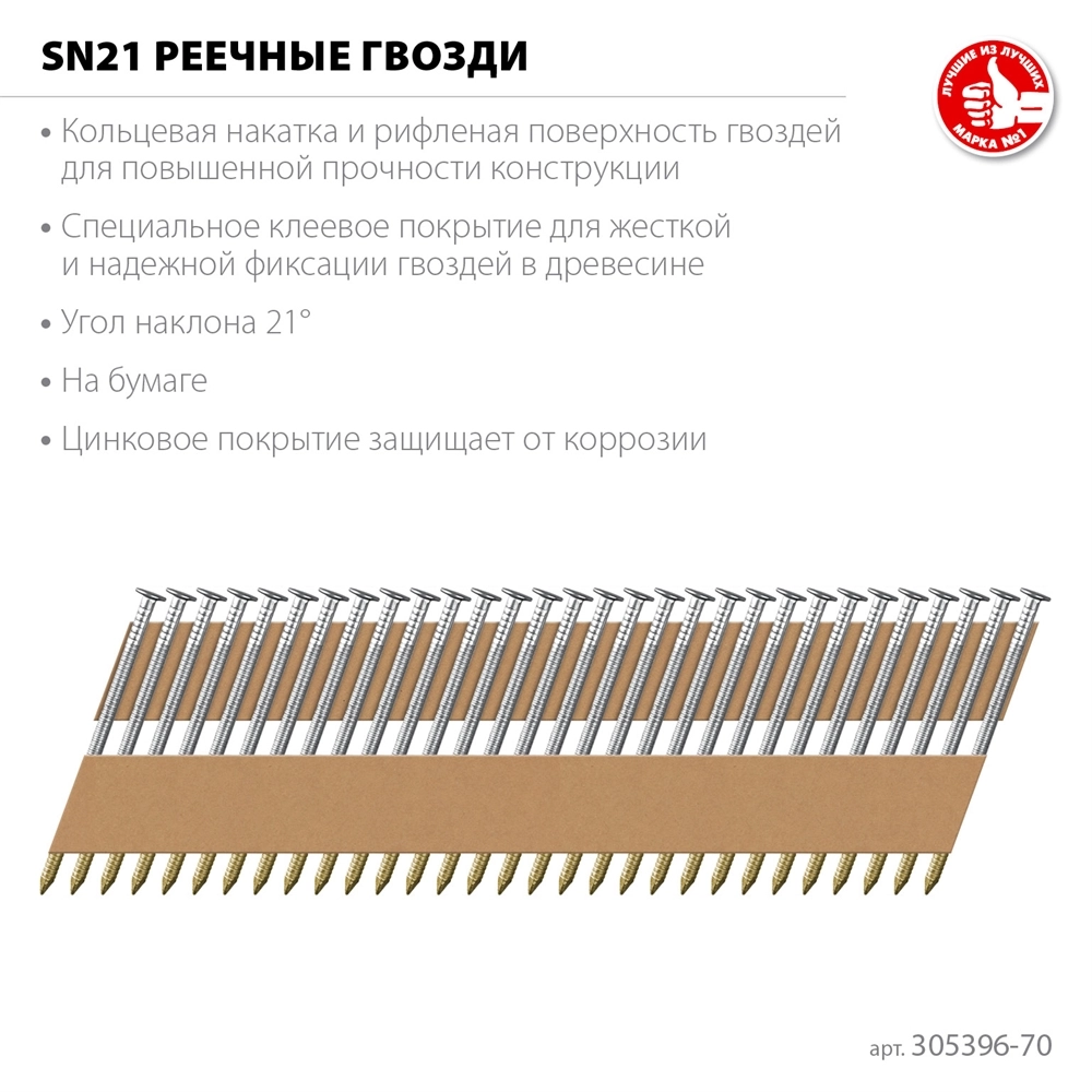 ЗУБР SN21 70 х 3.1 мм, реечные гвозди рифленые оцинкованные, 2400 шт (305396-70) zb  305396-70