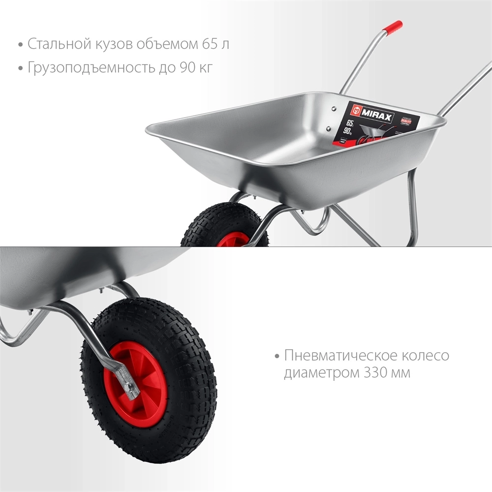MIRAX  MX-1, 65 л, 90 кг, одноколесная, оцинкованная сталь, садовая тачка (39900) 39900