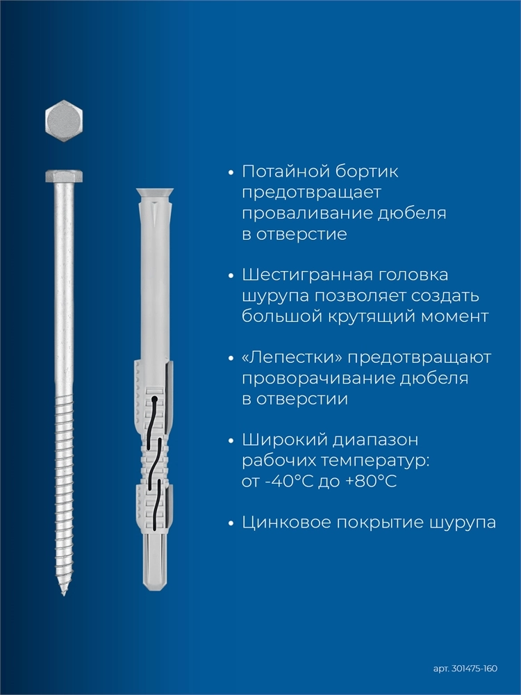 ЗУБР ФД-П 10 x 160 мм, фасадный дюбель, нейлон/цинк, 50 шт (301475-160) zb  301475-160