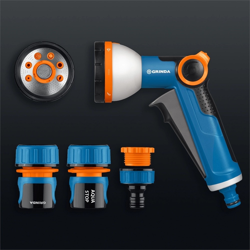 GRINDA Х-834, пистолет поливочный X-8, коннектор 3/4, конектор 3/4 с автостопом, адаптер с внутр. резьбой 1/2 х 3/4,набор поливочный PROLine (429167) zb  429167
