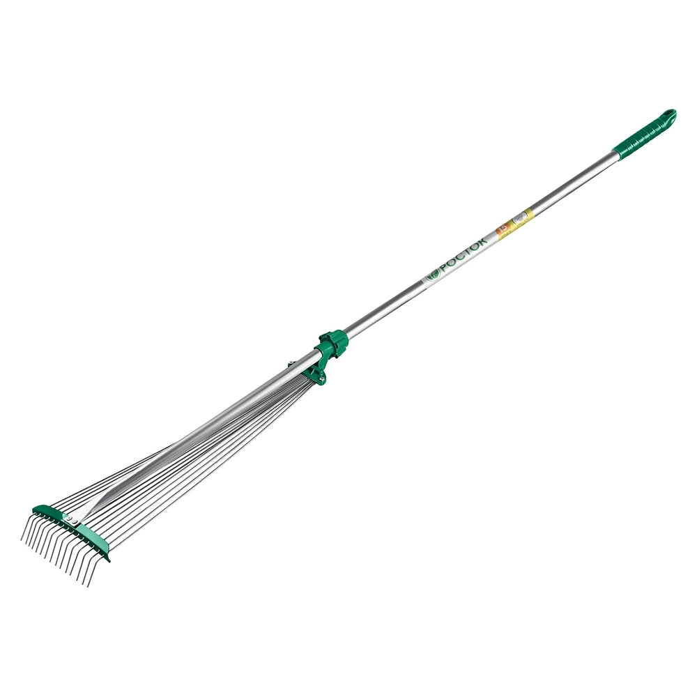 POCTOK РВ-15, 170-570 мм, длина 1180 мм, стальная рабочая часть, алюминиевый черенок, регулируемые веерные грабли (39640) zb  39640_z01