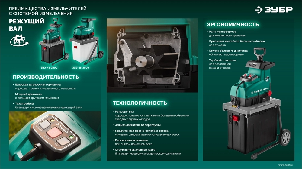 ЗУБР 3000 Вт, измельчитель садовый электрический (ЗИЭ-45-3000) zb  зиэ-45-3000