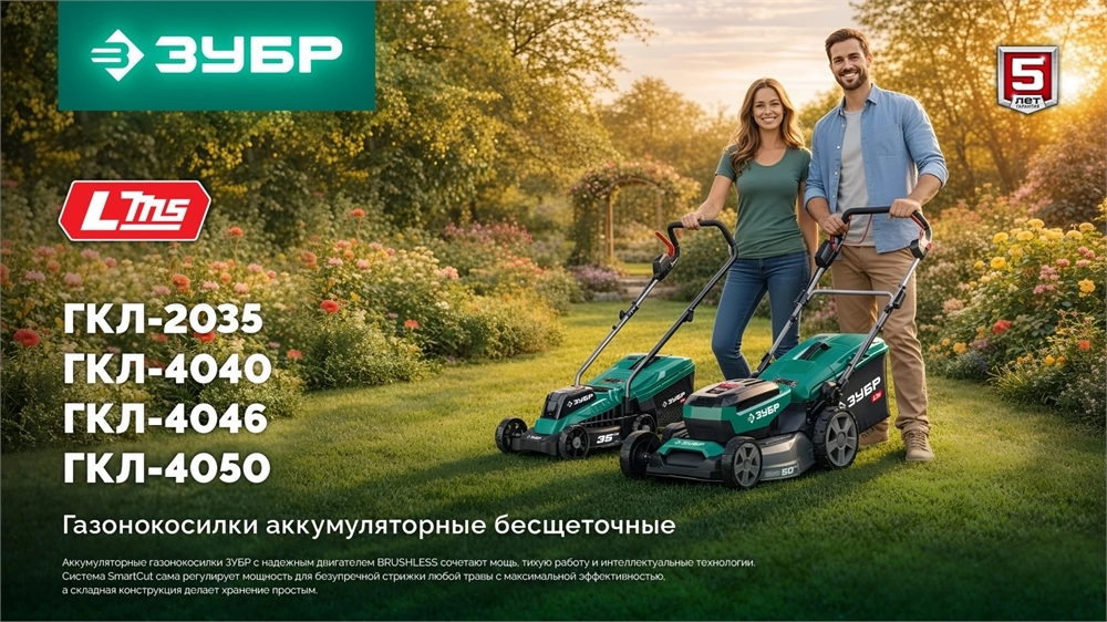 ЗУБР 40 В (2x20В), 500 мм, 2 АКБ LMS (4 Ач), самоходная газонокосилка аккумуляторная бесщеточная (ГКЛ-4050-42) zb  гкл-4050-42