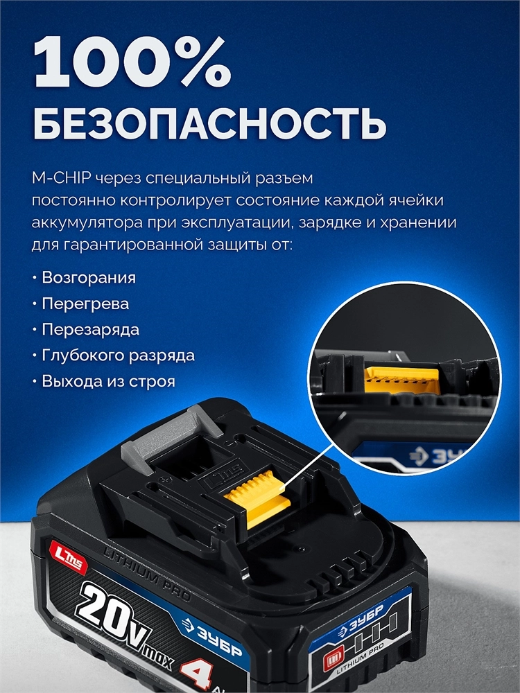 ЗУБР 20 В, 500 Н·м, 2 АКБ LMS (4 А·ч), бесщеточный ударный гайковерт, кейс, ПРОФЕССИОНАЛ (GB-550-42) zb  gb-550-42