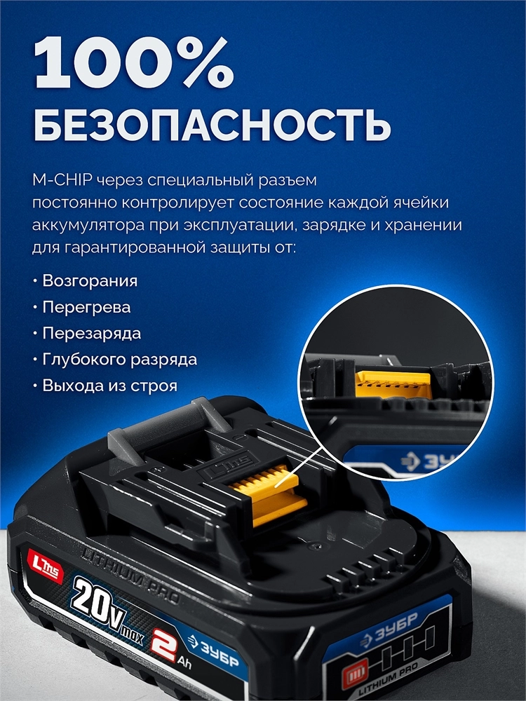 ЗУБР 20 В, 190 Н·м, 2 АКБ LMS (2 А·ч), бесщеточный ударный винтоверт, кейс, ПРОФЕССИОНАЛ (GVB-190-22) zb  gvb-190-22