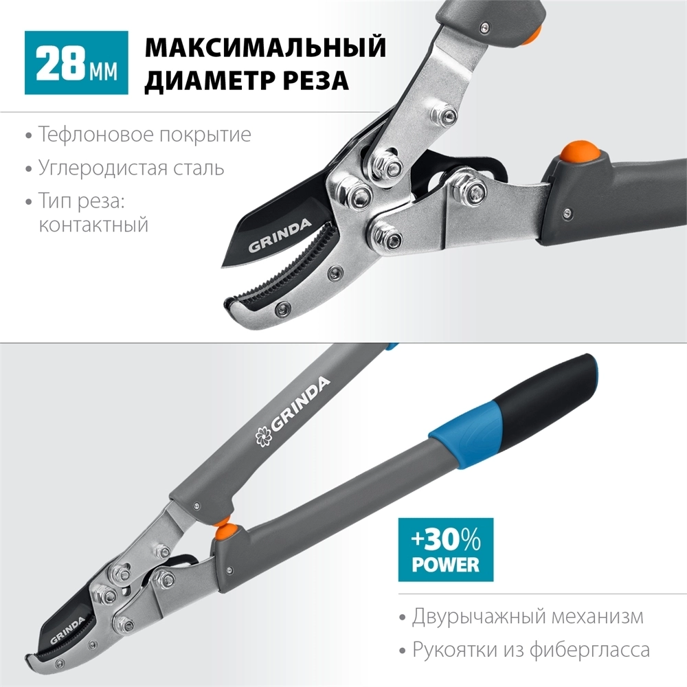 GRINDA  C-520A, длина 520 мм, лезвие из высокоуглеродистой стали, композитные рукоятки, контактный сучкорез, PROLine (424522) 424522