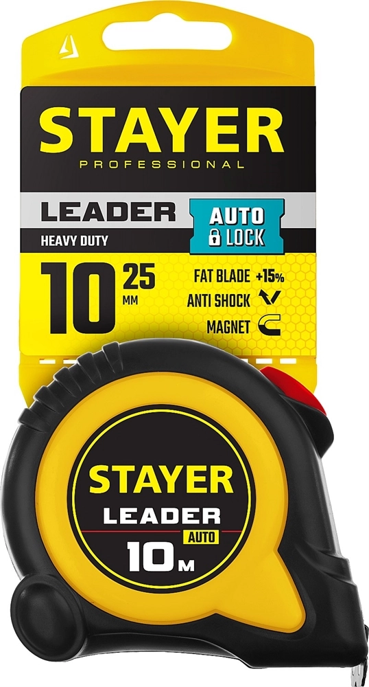 STAYER Leader, 10 м х 25 мм, рулетка с автостопом, Professional (3402-10-25) zb  548893