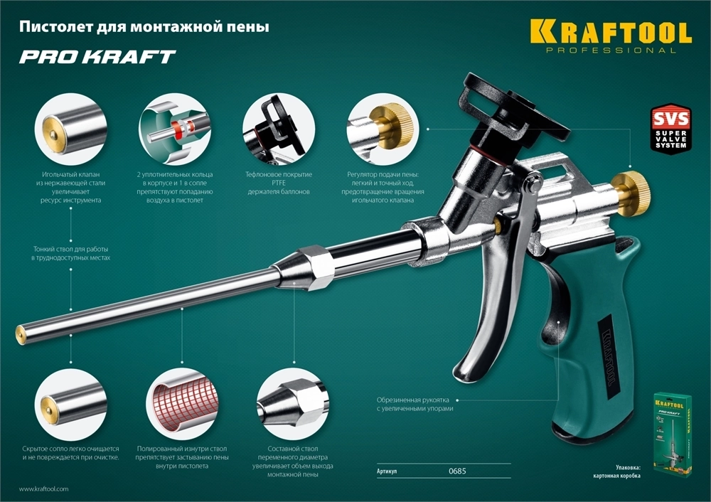 KRAFTOOL  ProKraft, тефлоновый пистолет для монтажной пены (0685_z04) 0685_z04