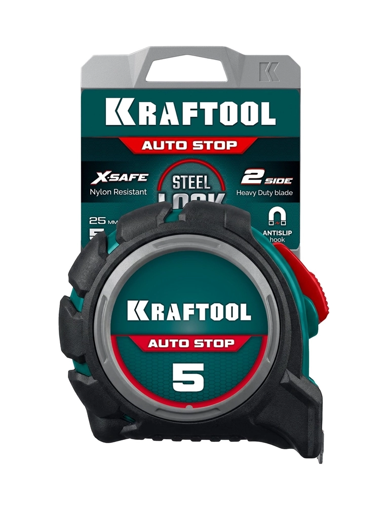 KRAFTOOL AutoStop 5м х 25мм, профессиональная рулетка с автостопом (3412-5-25) zb  3412-5-25_z01
