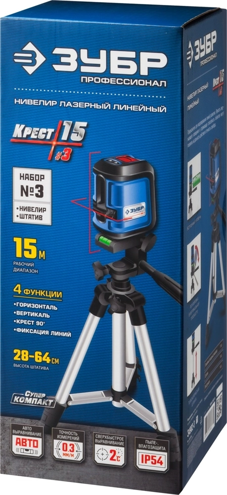 ЗУБР Крест 15, 15 м, лазерный нивелир, Профессионал (34902-3) zb  34902-3_z01