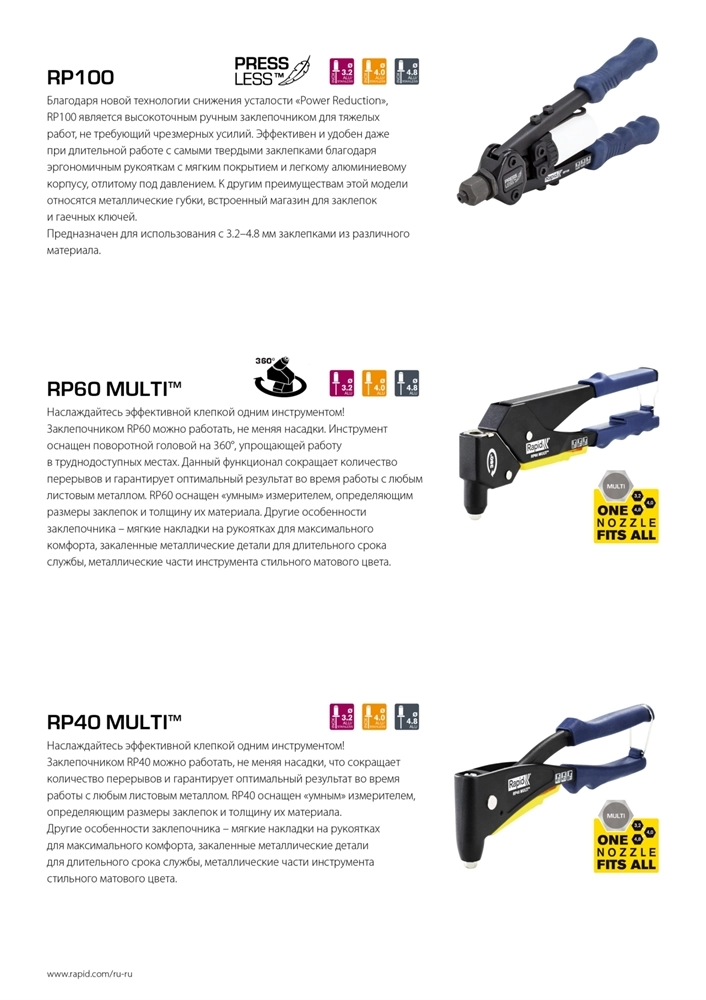 RAPID RP60 Multi, 3.2 мм, 4.0 мм, 4.8 мм, заклепочник (5001140) zb  5001140