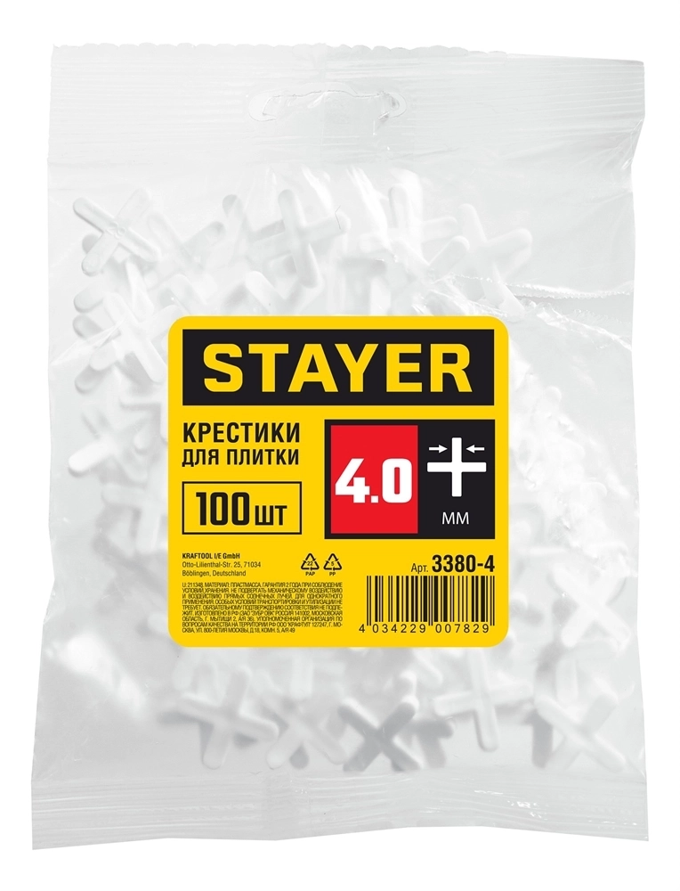 STAYER  4 мм, 100 шт, крестики для плитки (3380-4) 3380-4