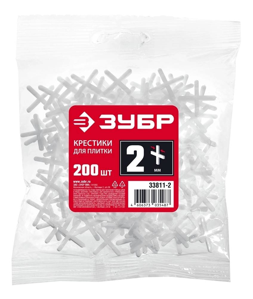 ЗУБР  2 мм, 200 шт, крестики для плитки (33811-2) 33811-2