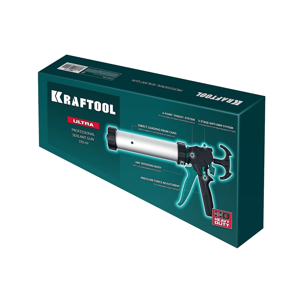 KRAFTOOL ULTRA 310 мл, прямой забор, регулировка силы давления, вариативная антикапельная система, закрытый пистолет для герметика (06677-31) zb  06677-31