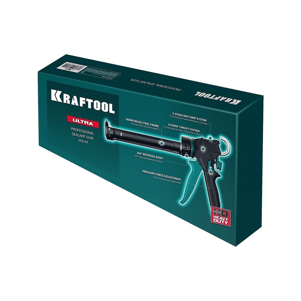 KRAFTOOL ULTRA 310 мл, вариативная антикапельная система, регулировка силы давления, усиленный cкелетный поворотный пистолет для герметика (06679) zb  6679