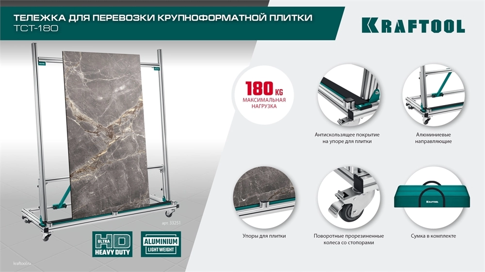 KRAFTOOL TCT-180 макс нагрузка 180 кг, Тележка для перевозки крупноформатной плитки (33251) zb  33251