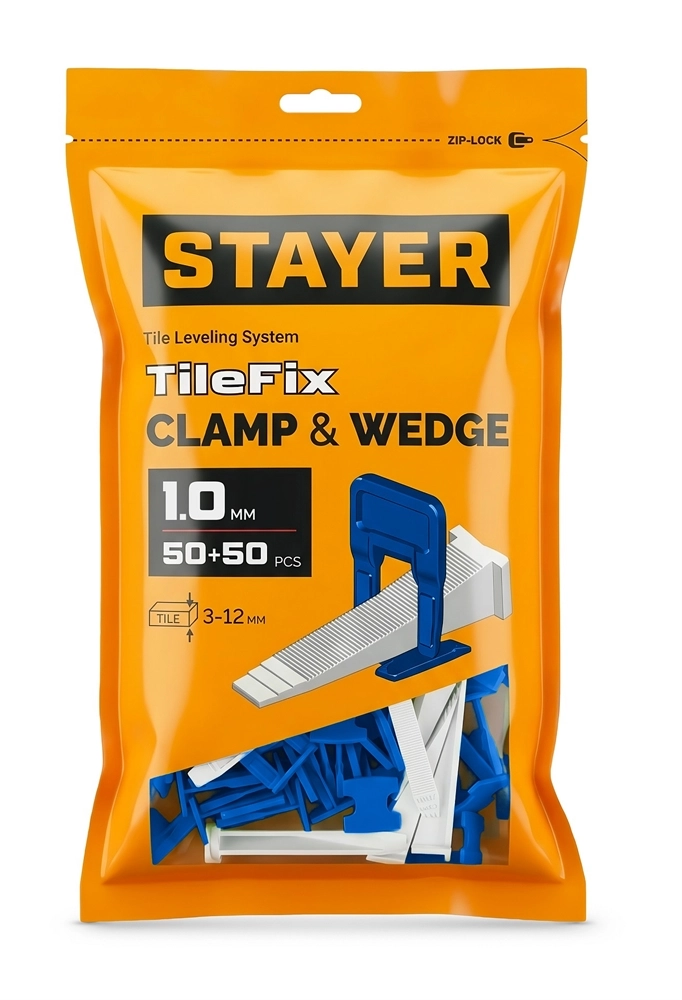 STAYER СВП TileFix, комплект: 1,0 мм, зажим + клин, 50 + 50 шт, система выравнивания плитки ″ворота″ (33841-H50) zb  33841-h50