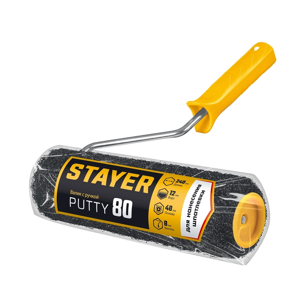 STAYER PUTTY 80 мм, 240 мм, 8 мм ручка, валик для шпатлевки, PROFESSIONAL (03642-24) zb  03642-24