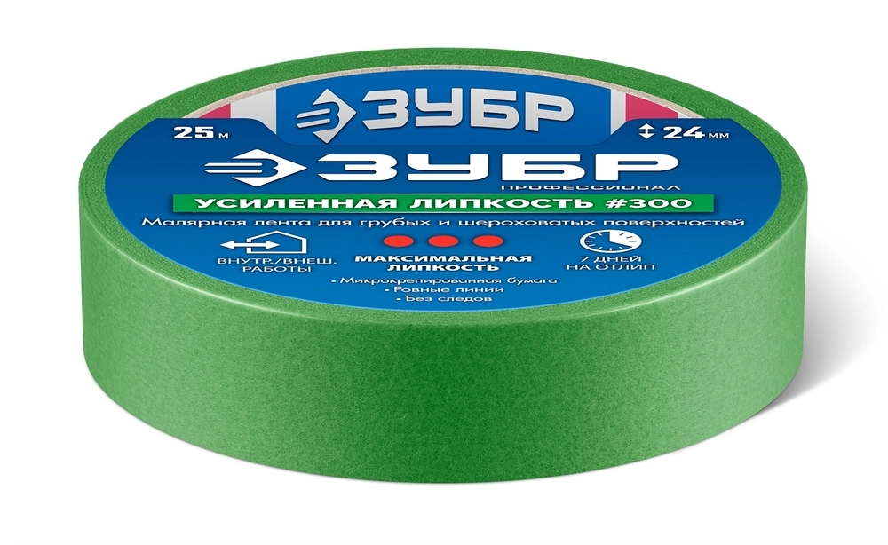ЗУБР №300 24 мм х 25 м, для грубых и шероховатых поверхностей, малярная лента, Профессионал (12143-24) zb  12143-24