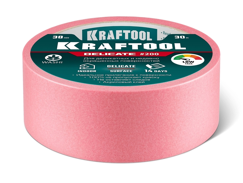 KRAFTOOL #200 Delicate 38 мм х 30 м, для деликатных и недавно окрашенных поверхностей, малярная лента (12102-38) zb  12102-38