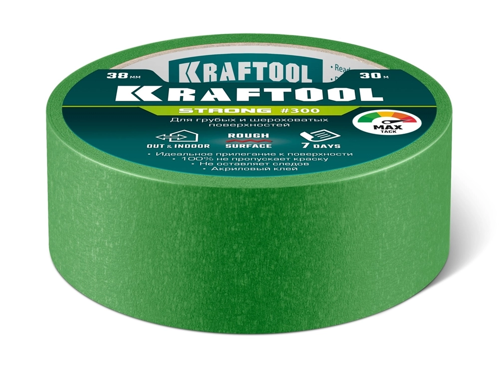 KRAFTOOL #300 Strong 38 мм х 30 м, для грубых и шероховатых поверхностей, малярная лента (12103-38) zb  12103-38