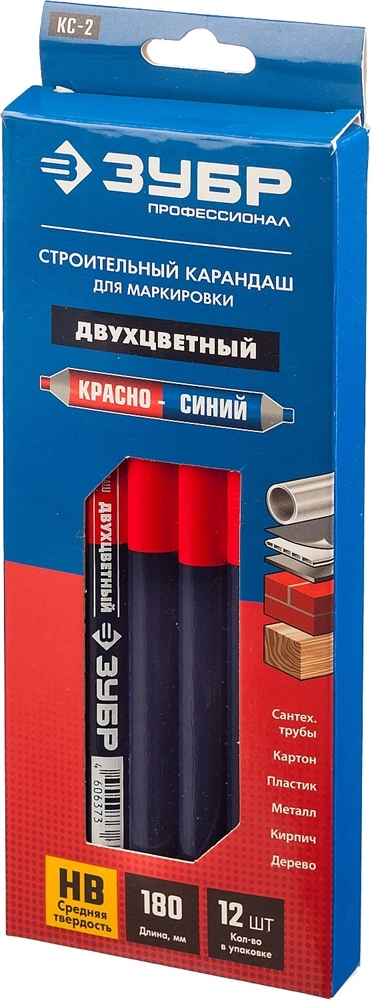 ЗУБР КС-2 180 мм, HB, двухцветный строительный карандаш (06310) zb  6310