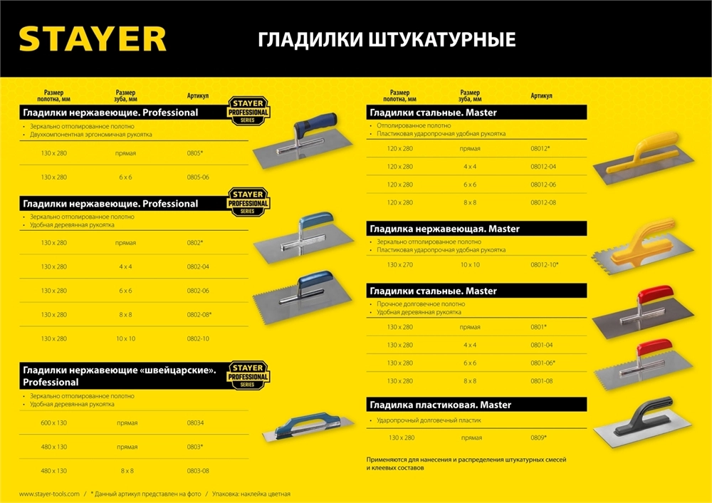 STAYER 130 х 280 мм, штукатурная гладилка, Professional (0802) zb  802