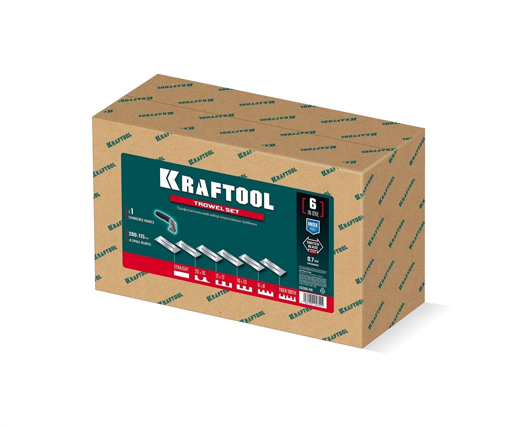 KRAFTOOL 280х115 мм, набор нержавеющих гребенок (6шт) со сменной 2к ручкой, в пластиковом кейсе (33268-H6) zb  33268-h6