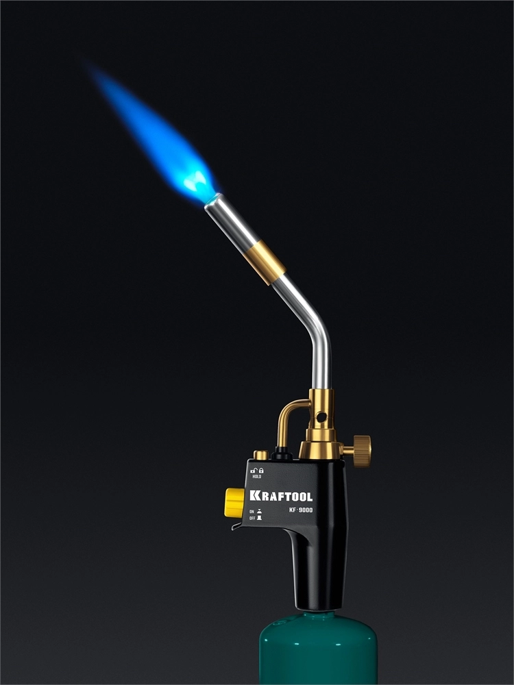 KRAFTOOL KF-9000, с пьезоподжигом на баллон турбо нагрев + 30% 2000°C, Газовая горелка Blue Fire (55510) zb  55510