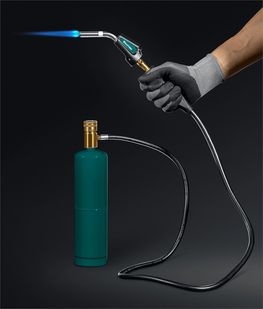KRAFTOOL KS-8000, со шлангом 1.4м с пьезоподжигом на баллон турбо нагрев + 30% 2000°C, Газовая горелка Blue Fire (55512) zb  55512
