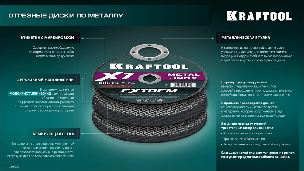 KRAFTOOL X7-EXTREM 180x1.6 мм по металлу отрезной диск для УШМ (36257-180-1.6) zb  36257-180-1.6