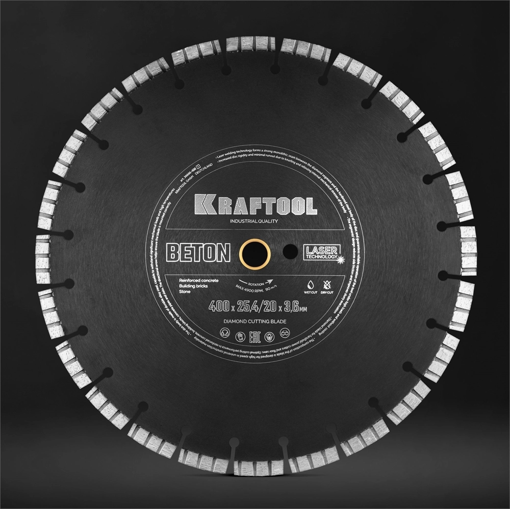 KRAFTOOL BETON 400 мм (25.4/20 мм, 12х3.6 мм), алмазный диск (36686-400) zb  36686-400_z01