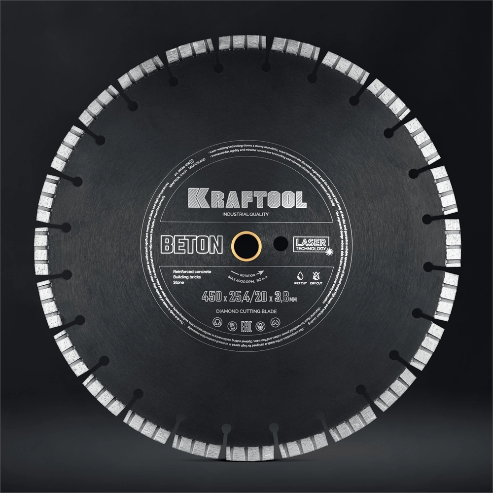 KRAFTOOL BETON 450 мм (25.4/20 мм, 12х3.8 мм), алмазный диск (36686-450) zb  36686-450_z01