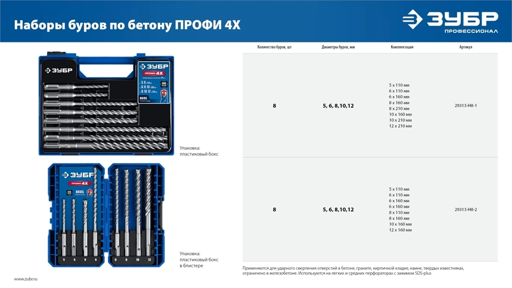 ЗУБР ПРОФИ-4Х 10x600 мм, SDS-plus бур (29313-600-10) zb  29313-600-10