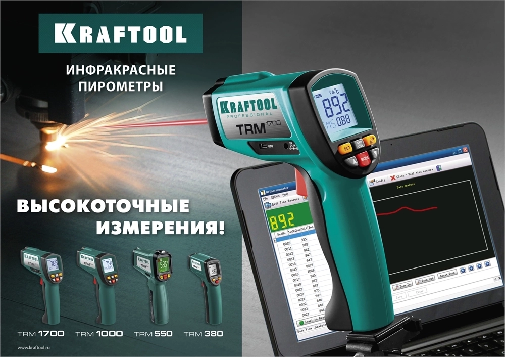 KRAFTOOL  TRM-550, -30° +550°С, пирометр инфракрасный (45705-550) 45705-550