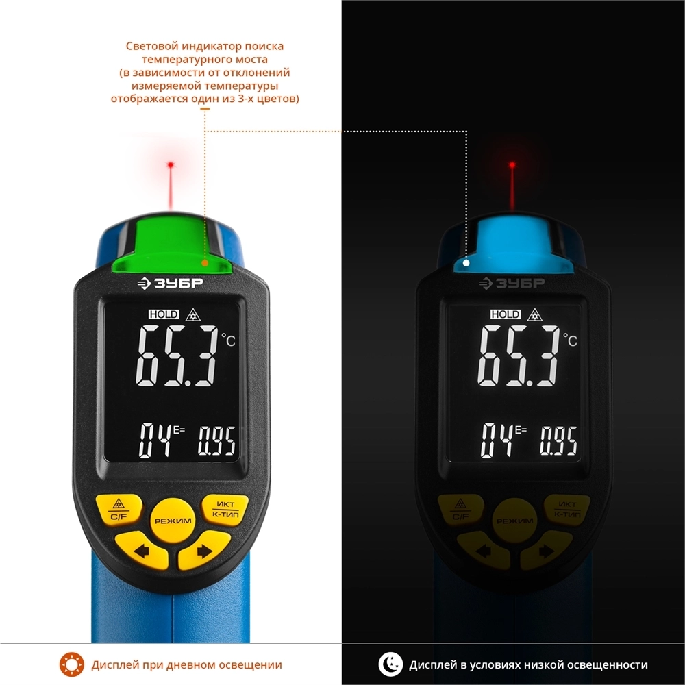 ЗУБР  ТермПро-700, -30° +650°С, инфракрасный пирометр, Профессионал (45721-650) 45721-650