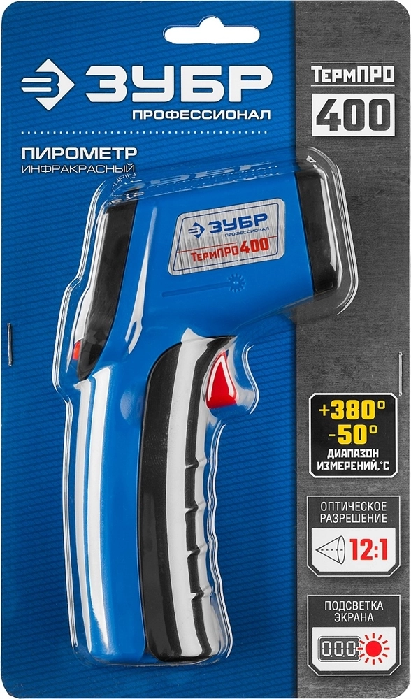 ЗУБР  ТермПро-400, -50° +380°С, инфракрасный пирометр, Профессионал (45725-380) 45725-380