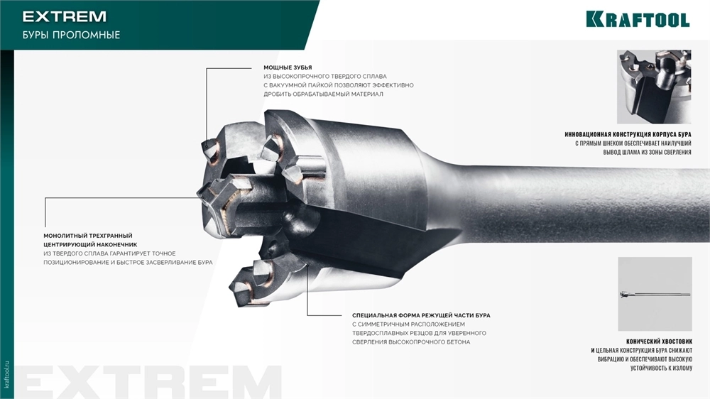 KRAFTOOL EXTREM d 65 х 890/990 мм, SDS-max проломной бур (29356-65-990) zb  29356-65-990