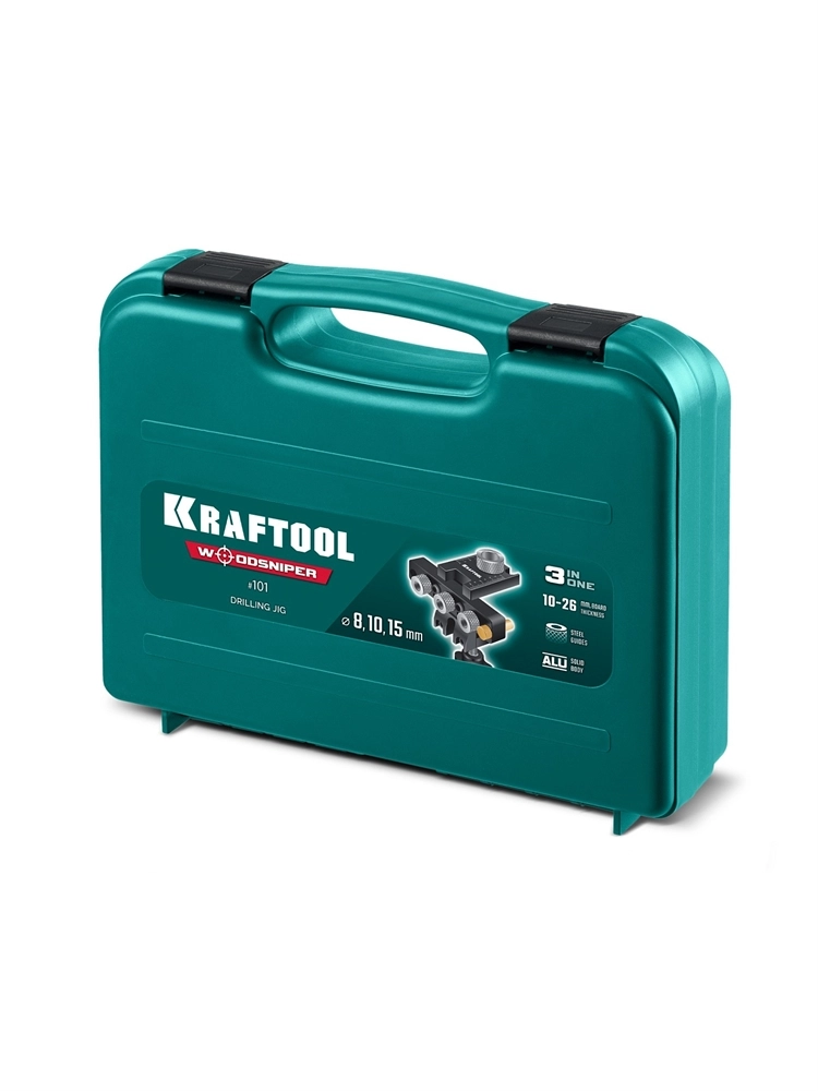 KRAFTOOL Woodsniper 101, ″3-в-1″ кондуктор для эксцентриковых стяжек и шкантов (30072) zb  30072