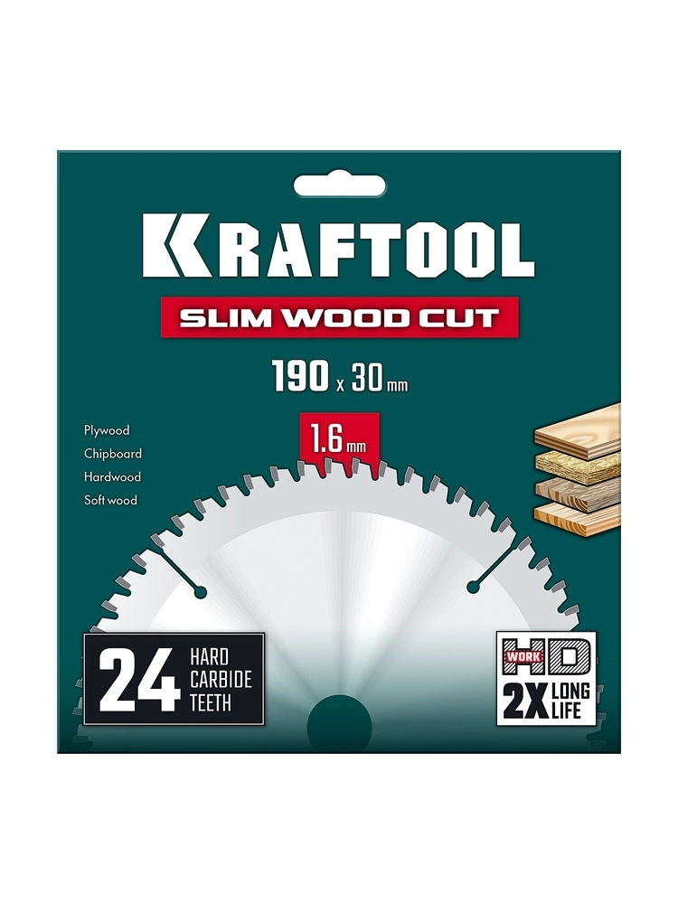 KRAFTOOL Slim wood cut 190 х 30 x 1.6 мм, 24Т, диск пильный по дереву, (36955-190-30-24) zb  36955-190-30-24