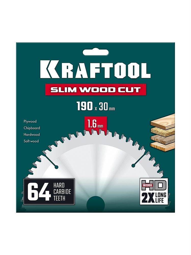 KRAFTOOL Slim wood cut 190 х 30 x 1.6 мм, 64Т, диск пильный по дереву, (36955-190-30-64) zb  36955-190-30-64