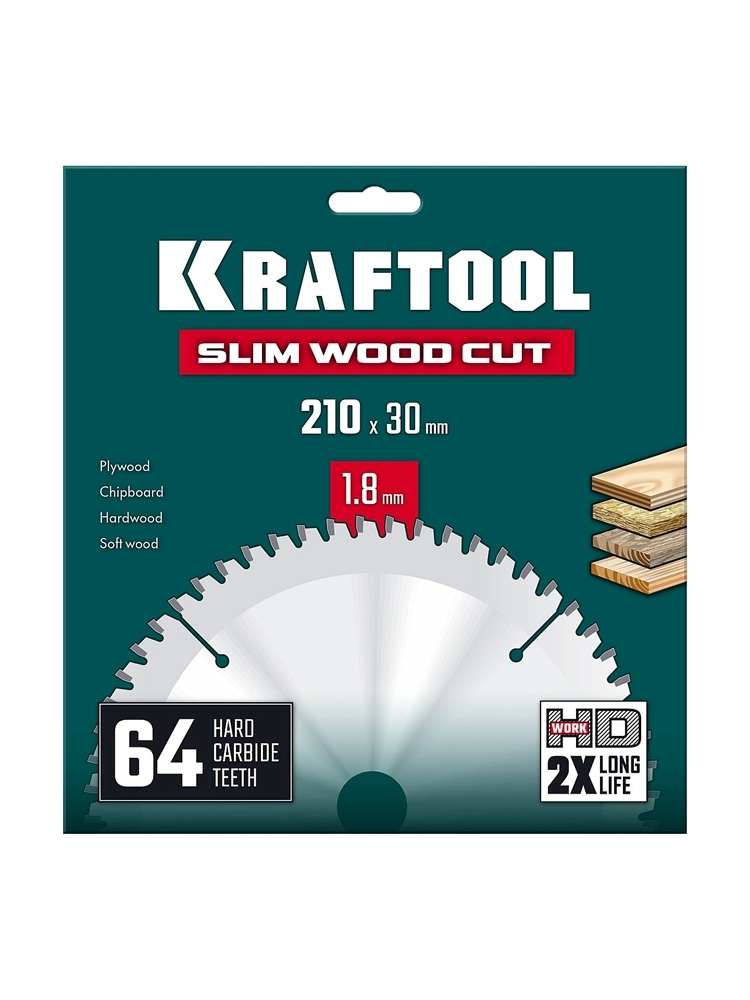 KRAFTOOL Slim wood cut 210 х 30 x 1.8 мм, 64Т, диск пильный по дереву, (36955-210-30-64) zb  36955-210-30-64