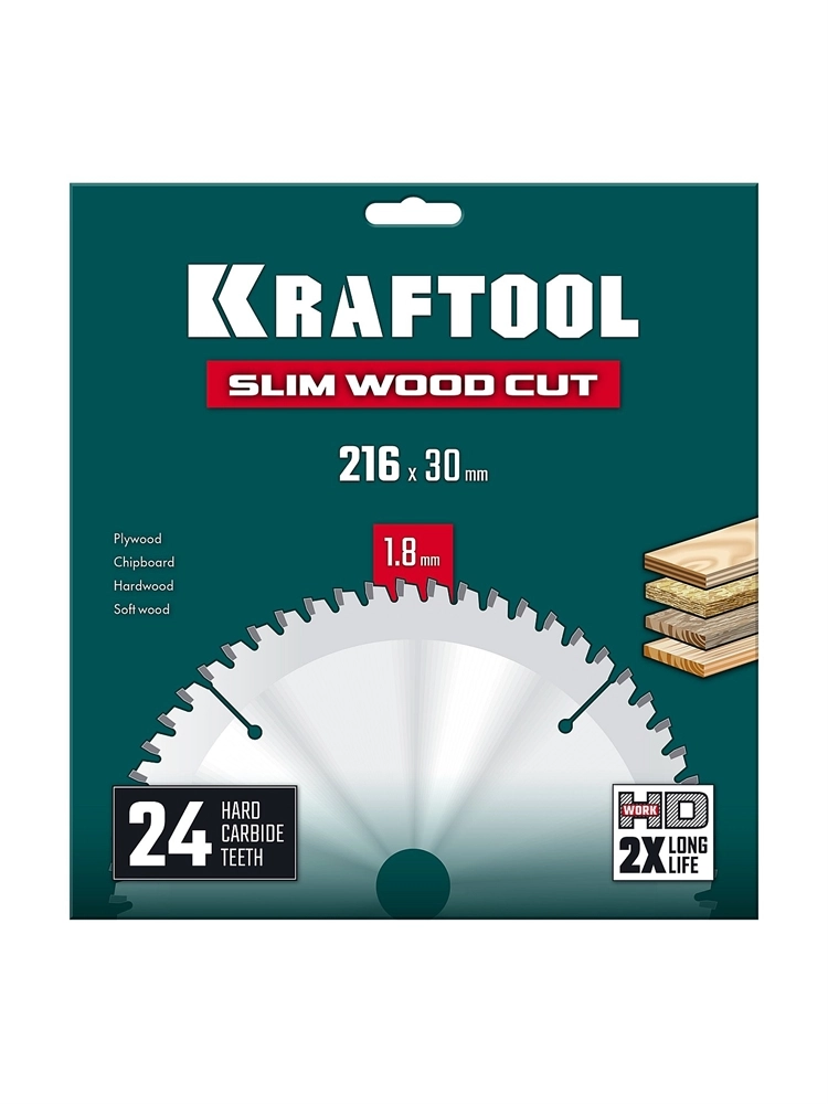 KRAFTOOL Slim wood cut 216 х 30 x 1.8 мм, 24Т, диск пильный по дереву, (36955-216-30-24) zb  36955-216-30-24