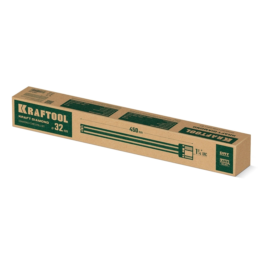 KRAFTOOL DIAMOND 32 мм (450 мм, 1 1/4″, лазерная сварка, сухое сверление с микроударом), алмазная коронка по железобетону (29825-032) zb  29825-032