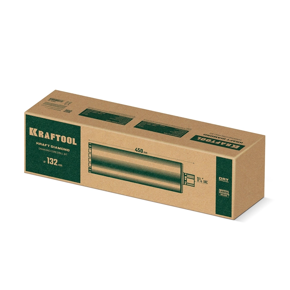 KRAFTOOL DIAMOND 132 мм (450 мм, 1 1/4″, лазерная сварка, сухое сверление с микроударом), алмазная коронка по железобетону (29825-132) zb  29825-132