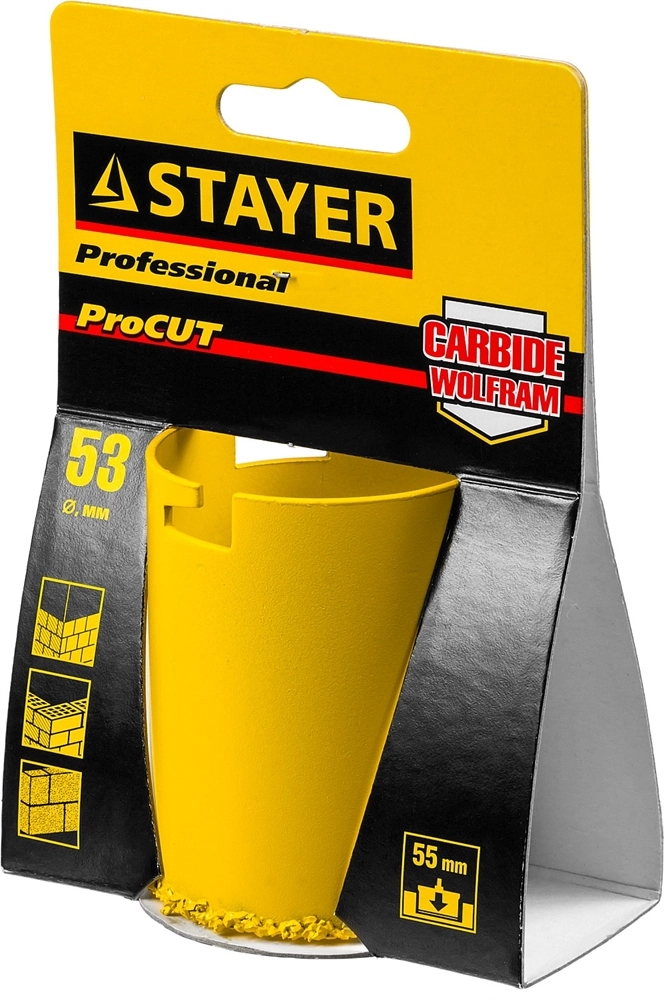 STAYER 53 мм, L 55 мм, карбид вольфрама, кольцевая коронка, Professional (33345-53) zb  33345-53