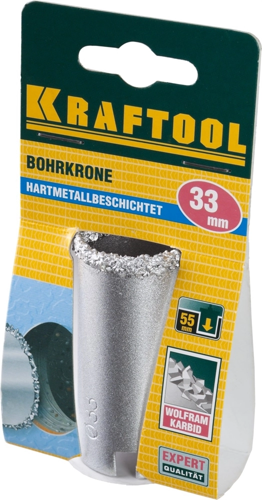KRAFTOOL 33 мм, L 55 мм, карбид вольфрама, коронка кольцевая (33401-33) zb  33401-33_z01